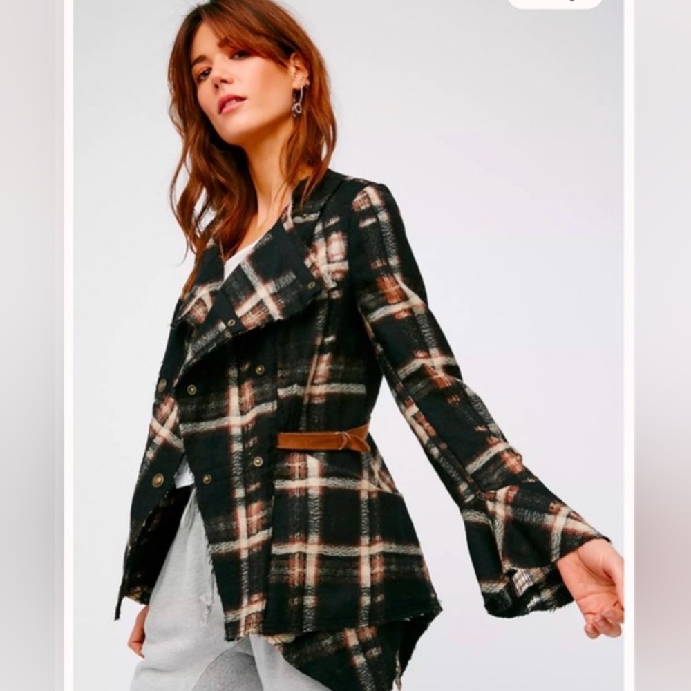 Free People Vivienne Wool plaid jacket‎ bell sleeve size small